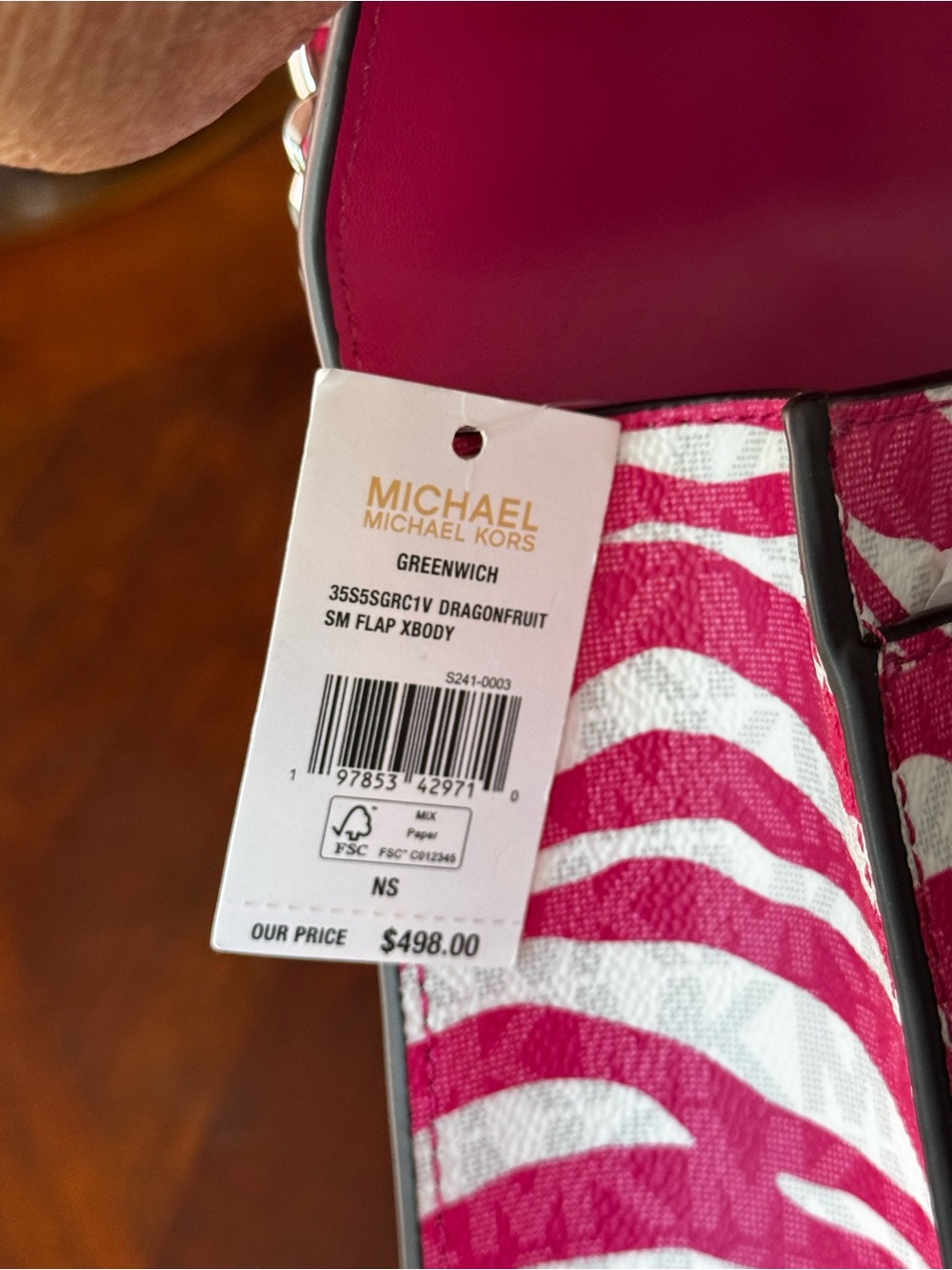 MICHAEL KORS Hot Pink and White Zebra Print Chain Crossbody - Picture 4 of 8
